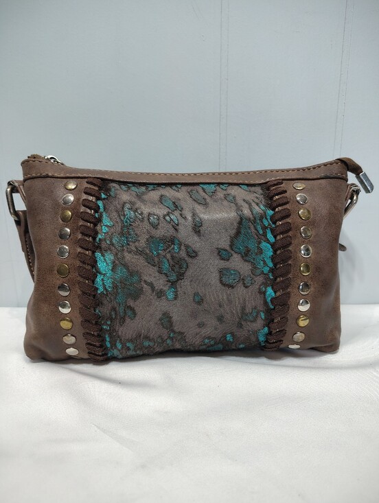 Montana West Handbags - Montana West Trinity Ranch Hair on Hide Crossbody Bag Turquoise Studded Small